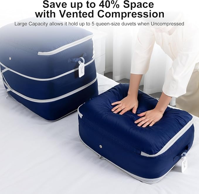 DIMJ Comforter Storage Bag - 110L Ultra Space Saving Self Compression Organize 6 Pack for Duvet, Pillow, Bedding, Blanket Storage Organizer Nylon Compression Bags - Image 3