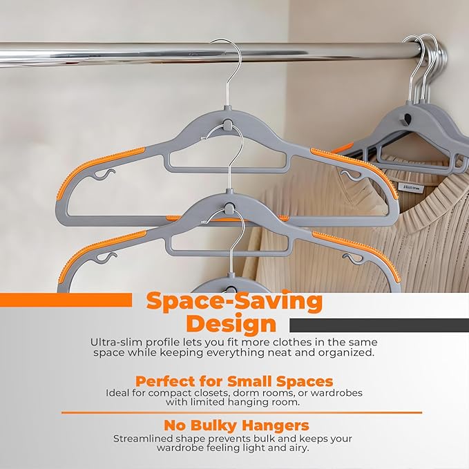 Plastic Hangers 10 Pack, Cascading Slim Space Saving Clothing Hangers with 360° Rotating Hook, Non Slip Clothes Hangers for Sweater Shirt, Heavy Duty Coat Hanger with Inner Hook for Closet, Grey - Image 6