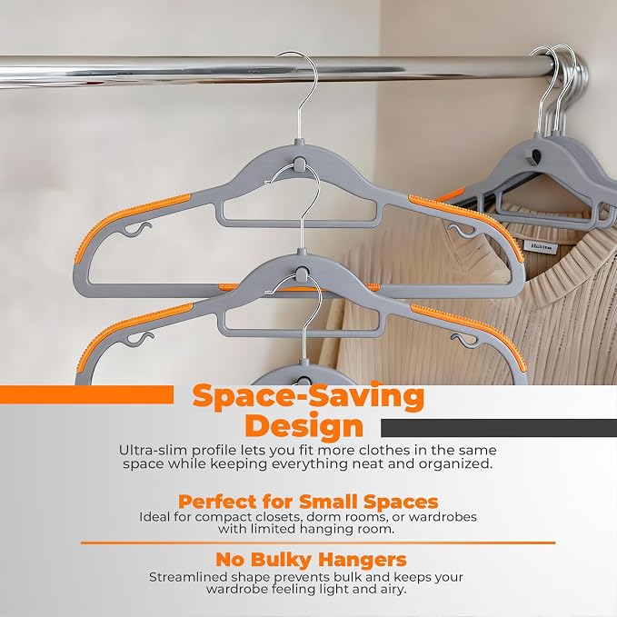Plastic Hangers 20 Pack, Cascading Slim Space Saving Clothing Hangers with 360° Rotating Hook, Non Slip Clothes Hangers for Sweater Shirt, Heavy Duty Coat Hanger with Inner Hook for Closet, Grey - Image 2