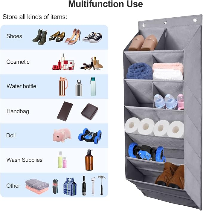 FENTEC 2 Pack Over the Door Shoe Organizer, Hanging Shoe Organizer, 6-Tier Large Deep Pockets Door Shoe Rack with 3 Hooks Shoe Organizer for Shoes, Sneakers, and Home Accessories, Grey | 6-Tier Large Deep Pockets Door Shoe Rack for Closet Shoe Organize... - Image 6