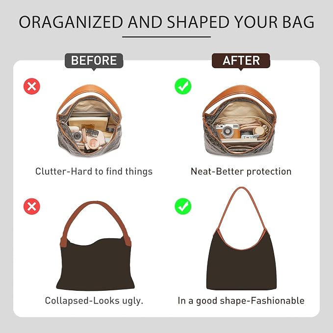 Nylon Purse Organizer Insert for Goyard Hobo Bohème Bag, Craie | Lightweight Bag Organizer Insert, 8 Pockets Storage, YKK Zipper, Water Bottle Holder, Shoulder Hobo Bag Insert, Custom Fit - Image 3