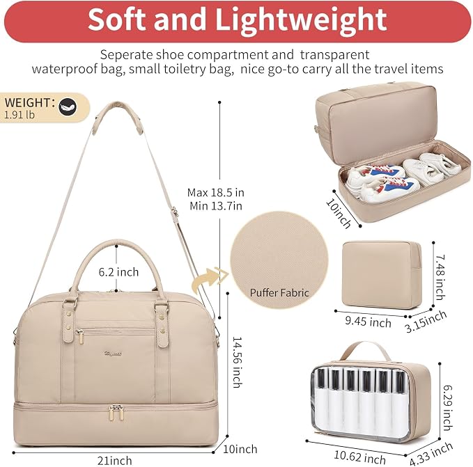4PCS Weekender Bags for Women Large Overnight Weekend Travel Duffel Bags | Travel Bag Carry-on Tote Hospital Bag with Shoe Compartment Crossbody Toiletry Bag for Travel Business Gym Water Resistant - Image 3