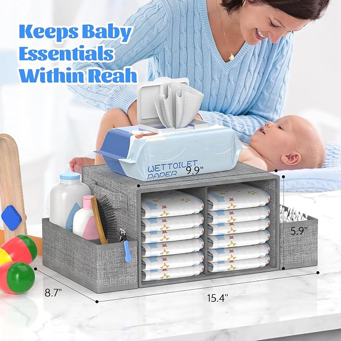 2In1 Baby Diaper Caddy & 3-Tier Rolling Diaper Cart, Caddy Organizer Cart with Dividers, Mobile Metal Bedside Carts for Baby Essentials, Rolling Carts for Newborn Nursery with Wheels, Large Capacity - Image 5
