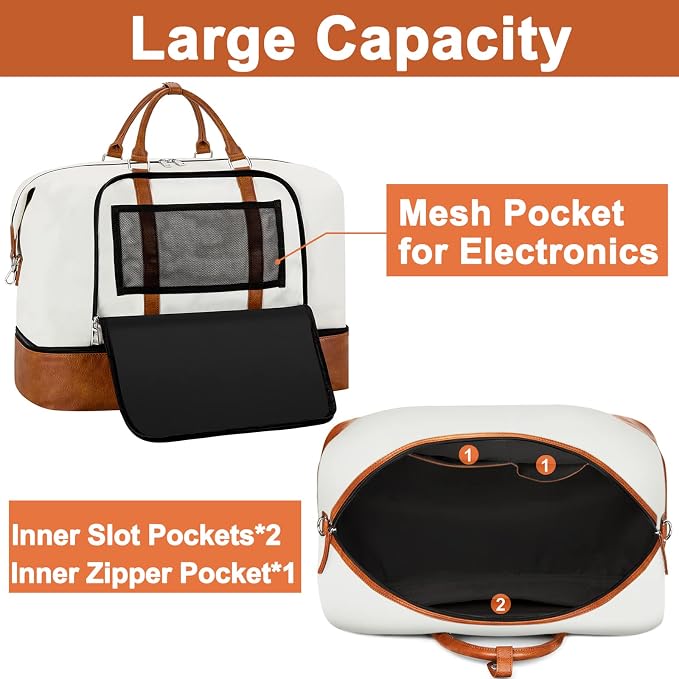 TIBES Travel Weekender Bag for Women, Overnight Bag with Shoe Compartment | 3PCS Large Travel Duffel Bag for Gym, Travel, Hospital, Business Trip, Carry On Tote, Wet & Dry Separation, Water Resistant - Image 6
