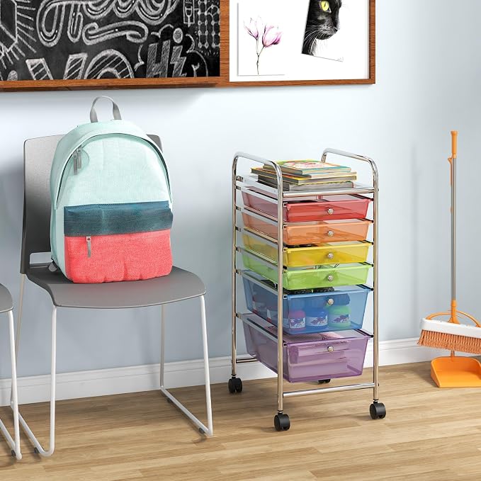 Giantex 6 Storage Drawer Cart Rolling Organizer Cart for Tools Scrapbook Paper Home Office School Multipurpose Mobile Utility Cart (Multicolor) - Image 5