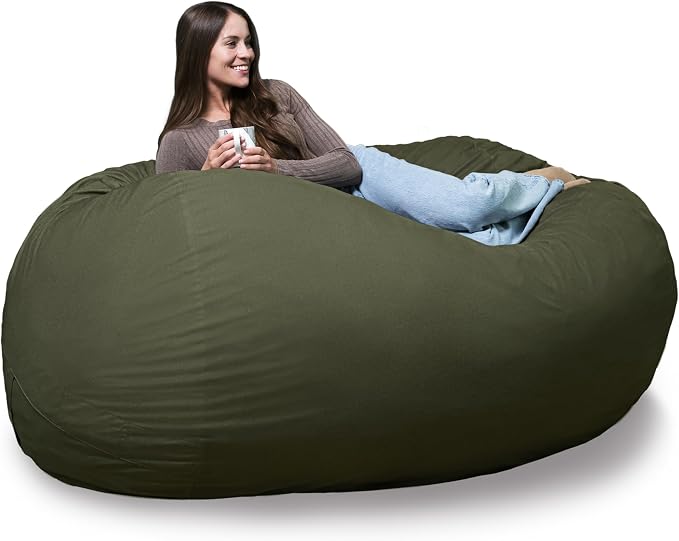 Big Joe Fuf 7Ft Oversized Bean Bag Chair for Adults, Forest Brushed Denim | Premium Shredded Foam Filled, Velveteen, Adult-Sized Comfortable Seating, Supports Up to 300 lbs by BigJoe