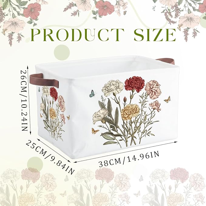 Fourluoo 6 Pack Floral Storage Basket with Handles Clothes Storage Basket Bin Foldable Box Bins Organizer for Closet Shelf Nursery Kid Room Book Toy Chest(6,Wildflower) - Image 3