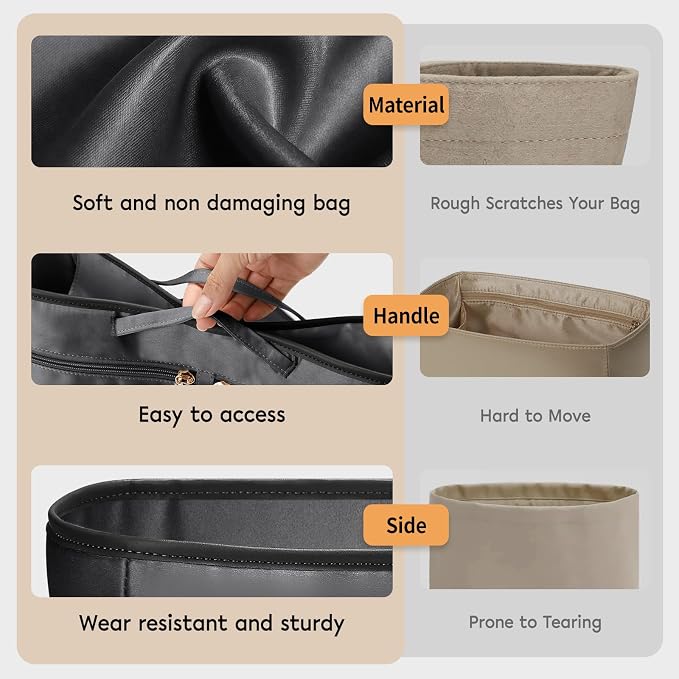 GIVLEFLY Purse Organizer Insert for Tote Bag, 14.5 Inch Satin Bag Organizer with Zipper Pocket, Multi Pocket Handbag Organizer - Image 8
