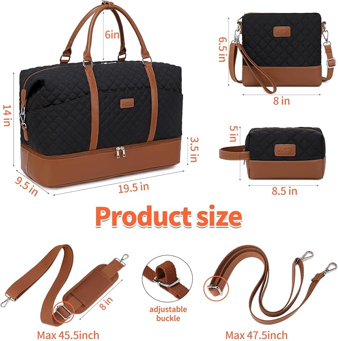 Weekender Bag, Large Travel Duffel Bag for Women, Carry on Overnight Bag with Shoe Compartment and Toiletry Bags - Image 6