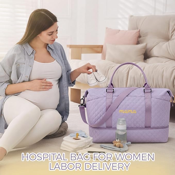 Dansydaisy Mama Hospital Bag for Women Labor Delivery,Purple | Travel Duffle Bag with Shoe Compartment and Toiletry Pouch Waterproof Weekender Bag for Women Pregnancy Overnight Gym Gift - Image 6