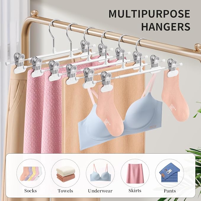 HUADYMEET 50 Pack Heavy Duty Pants Skirt Hangers with Clips,White,12 Inch | Metal,Space Saving,Adjustable,Hanger for Jeans Shorts Clothes Slacks Trousers,For Adult Men Women Children,Non Slip - Image 5