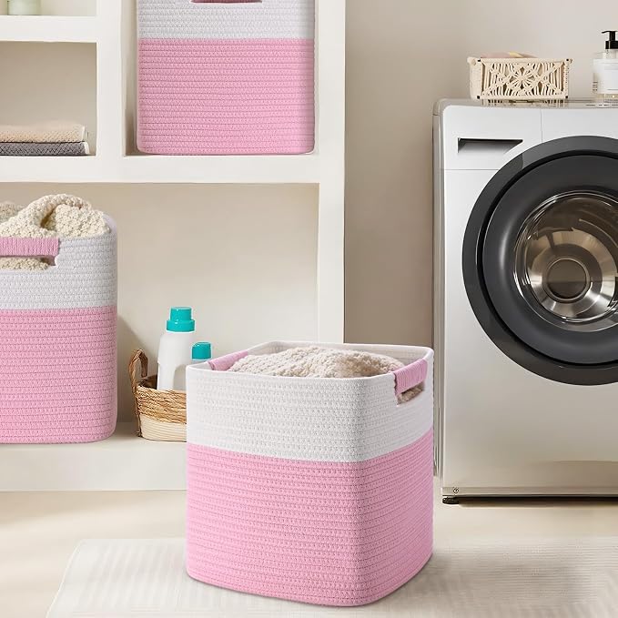 13 Inch Storage Cubes, 3 Pack Cube Storage Bins for Organizing, Cotton Rope Woven Baskets for Shelves, Bathroom, Kids Room, Closets, Baby Nursery - Image 7