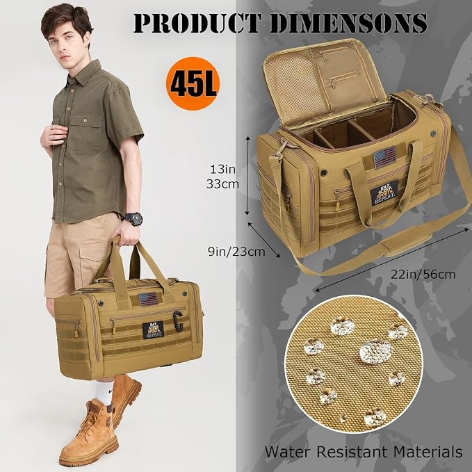 45L Large Duffle Bag for Men & Women - Military Tactical Gym Bag for Travel | Weekender Large Sports Bag with Dividers for Hockey Football Baseball Soccer Basketball & Team Training - Image 5
