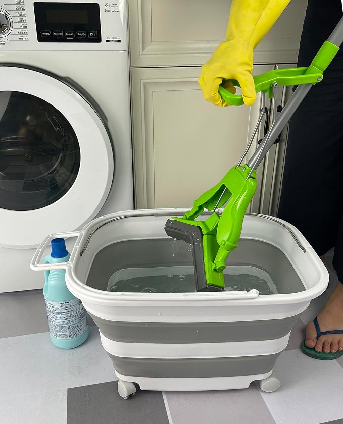 SAMMART 35L (9.24 Gallons) Collapsible Plastic Laundry Basket with Handle and Wheels - Foldable Pop Up Storage Container/Washing Tub - Space Saving (2, White/Grey) - Image 5