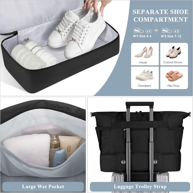 Gym Bag for Women, 45L Carry On Travel Duffel Bag with Shoes Compartment | Weekender Overnight Duffel Bag with Wet Pocket, Hospital Bag for Women Labor Delivery, Carry On Bag for Travel, Gym, Weekend - Image 5