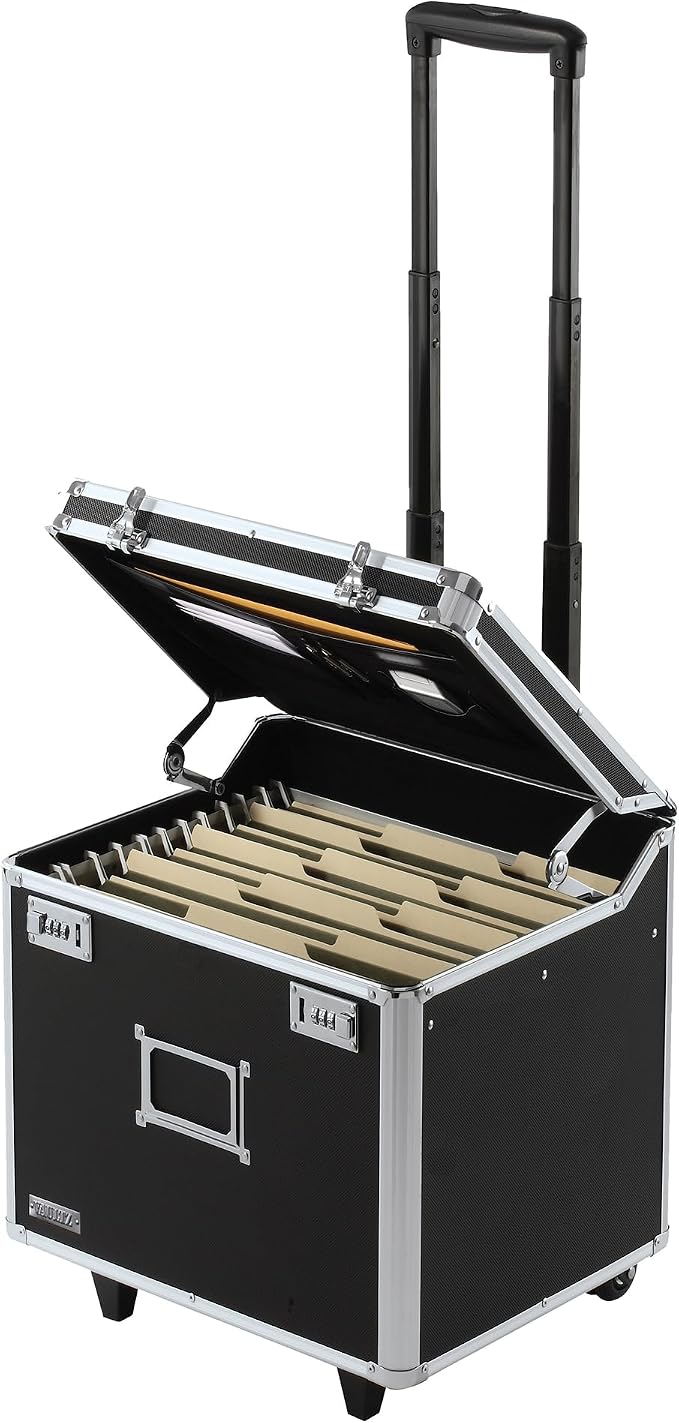 Vaultz Locking Mobile Business Case, Letter Size, 11x14.75x13.75 In, Black | Combination lock for document security, portable rolling design for office or travel use, letter-size file capacity by Vaultz