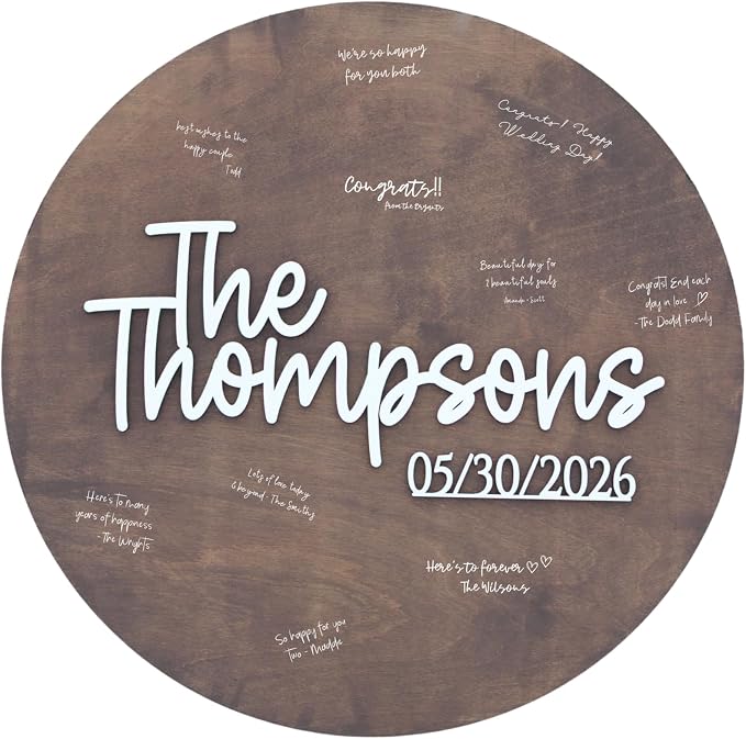 Personalized Round Guest Book Alternative Sign, Unique Guest Book Sign, Custom Alternative Guest Book, Wooden Guest Book, Wedding Ceremony Guestbook Sign (Design 5) by Obsidian+Home+Creations