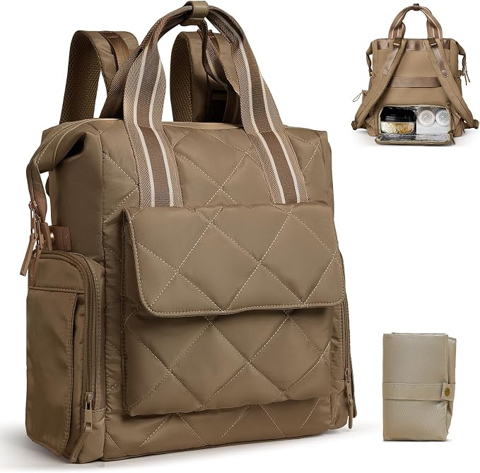 Omanmoli Diaper Bag Backpack Quilted Baby Bag Travel Breast Pump Backpack | 11 Organizing Pouches,Large Insulated Cooler Compartment,Wipe Pocket,Insulated Pocket,Stroller Straps,Changing Pad by Omanmoli