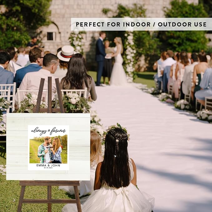Andaz Press Custom Large Canvas Wedding Guest Book Alternative, 16 x 20 Inches, Always & Forever Shabby White Wood Photo Personalized Sign Our Canvas Guest Book Signs For Wedding Rustic Woodland Theme - Image 5