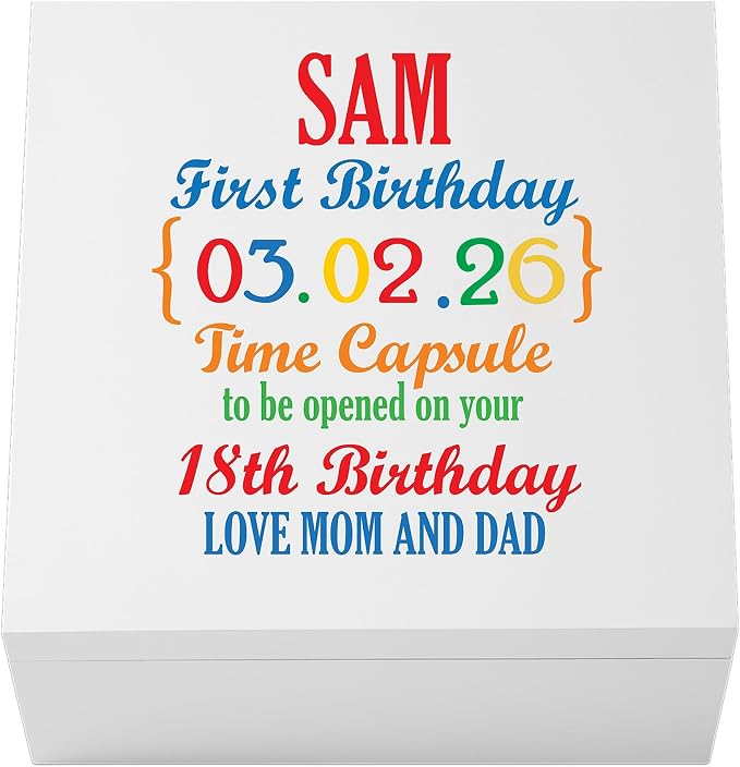 Let's Make Memories Personalized First Birthday Time Capsule - Baby Keepsake Box - Child's Memory Box - Sturdy Wood Composite - 12" Lx12 Wx6 H - First Birthday by LetsMakeMemories