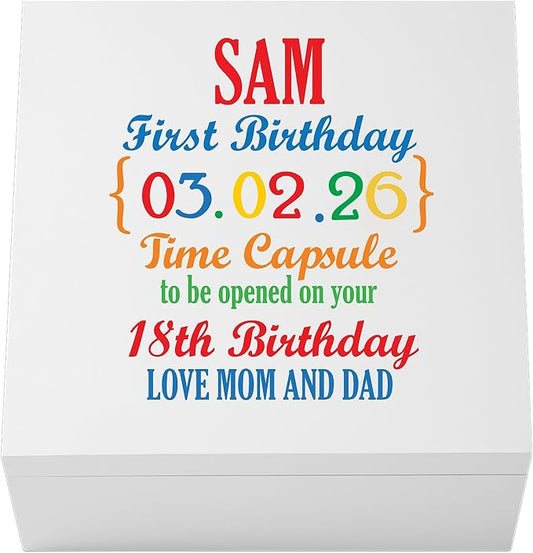 Let's Make Memories Personalized First Birthday Time Capsule - Baby Keepsake Box - Child's Memory Box - Sturdy Wood Composite - 12" Lx12 Wx6 H - First Birthday by LetsMakeMemories