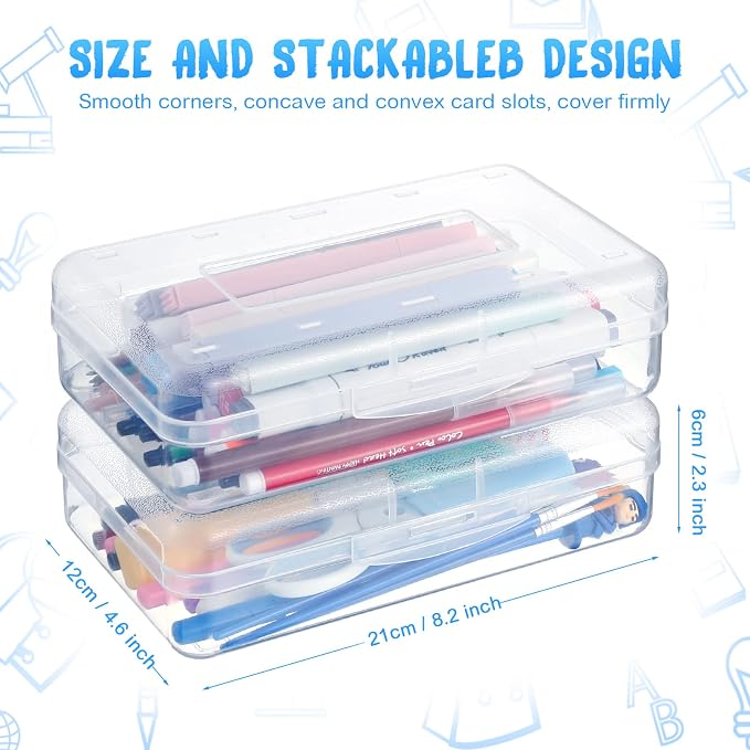 Leelosp 12 Pack Pencil Boxes Bulk, Large Plastic Case,Clear | Stackable Hard Storage Box with Snap Lid for School Classroom, Desk Drawer Organizer, Crayons Markers Kids Supplies - Image 2