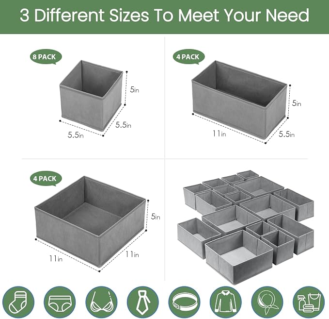 Drawer Organizer Clothes,16 Pack Underwear Drawer Organizers, Foldable Closet Organizers and Storage Dresser Drawer Dividers Clothing Organizer for Clothes, Socks, Scarves, Bra, Ties (Grey) - Image 3