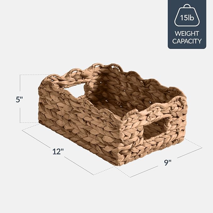 Best Choice Products 9x12 Scalloped Shelf Baskets, Woven Storage Bins, Storage Organizers for Pantry, Living Room, Bedroom, Nursery & Laundry, 4 Pack - Chestnut - Image 2