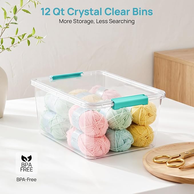 Vtopmart 4 Pack 12 Qt Clear Craft Storage Bins with Lids and Latches | Stackable Plastic Storage Box for Art & Craft Supplies, Paper, Toys, BPA-Free Containers for Organizing - Image 4