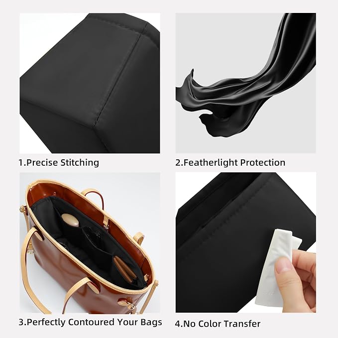 DGAZ Silk Purse Organizer Insert for Neverfullbag(Black,BB) | Soft and Lightweight,Perfect Fit,Multi-pocket Storage,Bag Protector,Luxury Bag Care,Handmade,for Smooth Bag Organizer - Image 3