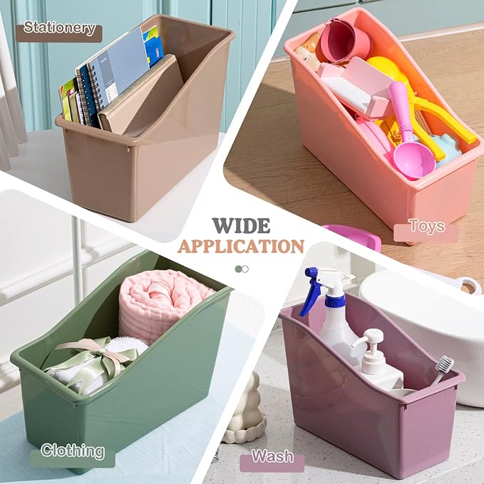 Geetery 6 Pcs Book Bin for Classroom with Labels Stackable Plastic Organizing Bins 11.5 x 5.4 x 7.5 in Book Holders Storage Bins Box Baskets for Classroom Library Home (Terrazzo Color) - Image 5