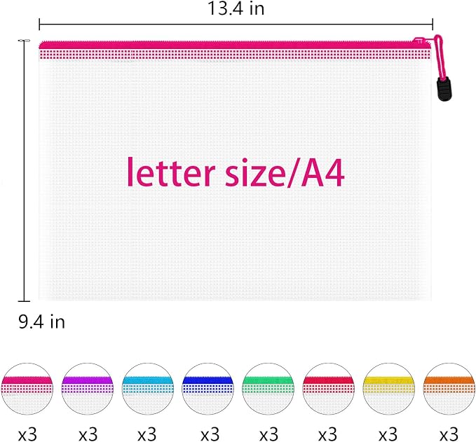 24pcs A4 Mesh Zipper Pouch Bags, Mesh Bags with Zipper Bulk, Pouches for Organization, Clear Storage Bags for Classroom, Travel, Office - Image 2