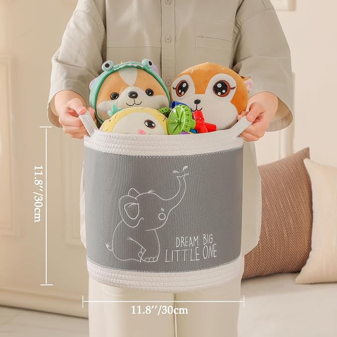 Toy Basket for Baby Laundry Hamper Blanket Baskets Cute Elephant Nursery Hampers Toy Storage Basket, Woven Cotton Rope Nursery Organization Bins For Girls Boys Kids Baby Shower Gifts Baskets - Image 6