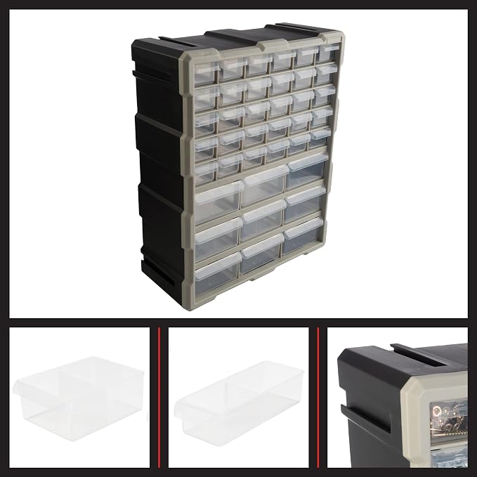 Stalwart 39-Drawer Plastic Small Parts Organizer, Black | Desktop, Tabletop, or Wall Storage Drawers for Organizing Hardware, Crafting Supplies, Garage, or Classroom - Image 6