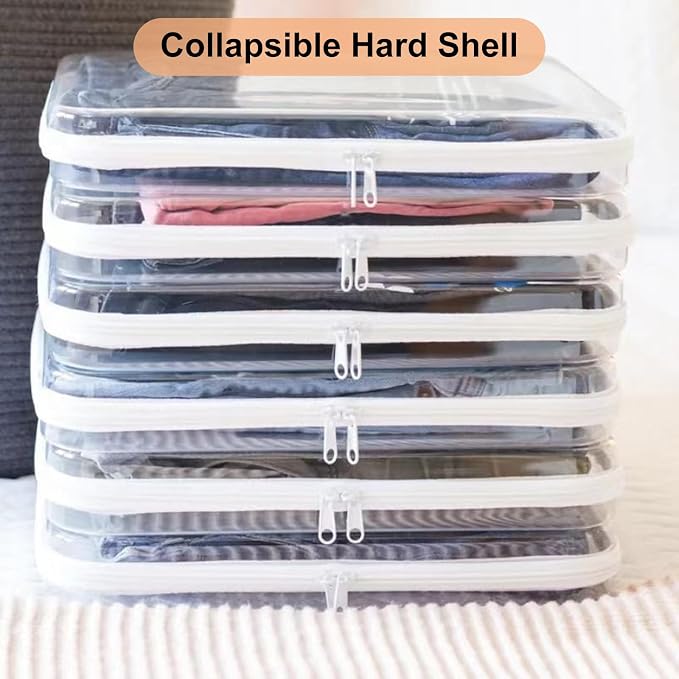 6PCS Clear Hard Shell Zipper Case 13.8 * 11.8 * 2 IN (White) | Transparent shell for easy item access. Works as cosmetic bag, toy pouch, diaper organizer and pencil case. - Image 6