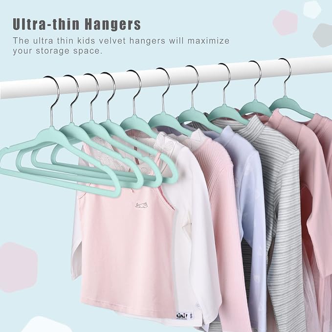 BAGAIL50 Pack Kids Velvet Hangers 14” Inch Children's Clothes Hangers Non-Slip Baby Hangers for Infant/Toddler (Mint) - Image 5
