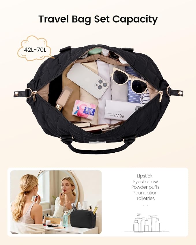LOVEVOOK Travel Duffel Bag - Versatile Weekender Bag for Women, Puffer Carry On & Overnight Bag for Short Trips, Black - Image 4