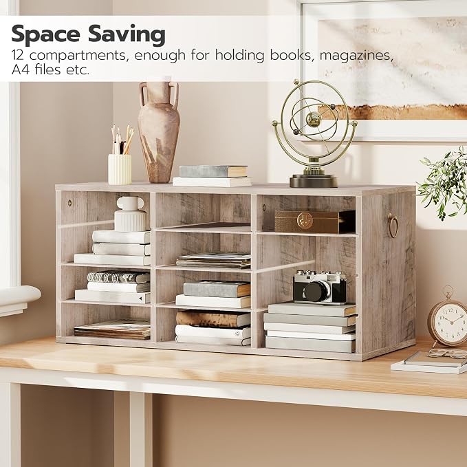 HOOBRO Countertop Mail Sorter Organizer, Wooden Literature Organizer, Student Mailbox for Classroom, Desktop Bill Organizer for Office Home School, 12 Compartments, Greige BG43WF01 - Image 3