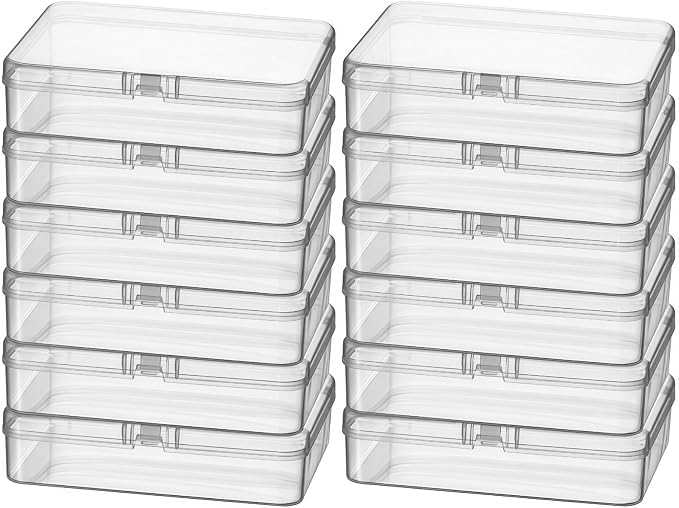 Rectangular Clear Plastic Storage Containers, 12 Pack | 4.5 x 3.3 x 1.1 inch, Hinged Lid, For Beads and Small Craft Items by Thintinick