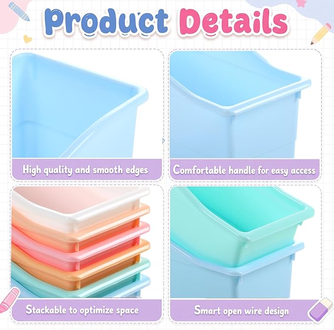 Blosssound 24 Set Book Bins for Classroom Stackable,Cloud Pastel | Plastic Baskets with Labels, Slanted Front, Library Supplies Organizers, Desktop Storage Bins, Teachers Home School Use - Image 3