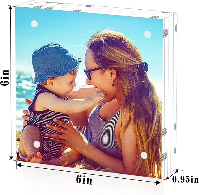 HELPLEX Acrylic Frame, 2 Pack 6x6 Acrylic Picture Frames, 24mm Thicker Square Frameless Clear Double Sided Magnetic Frame, Free Standing Desktop Display - Image 2