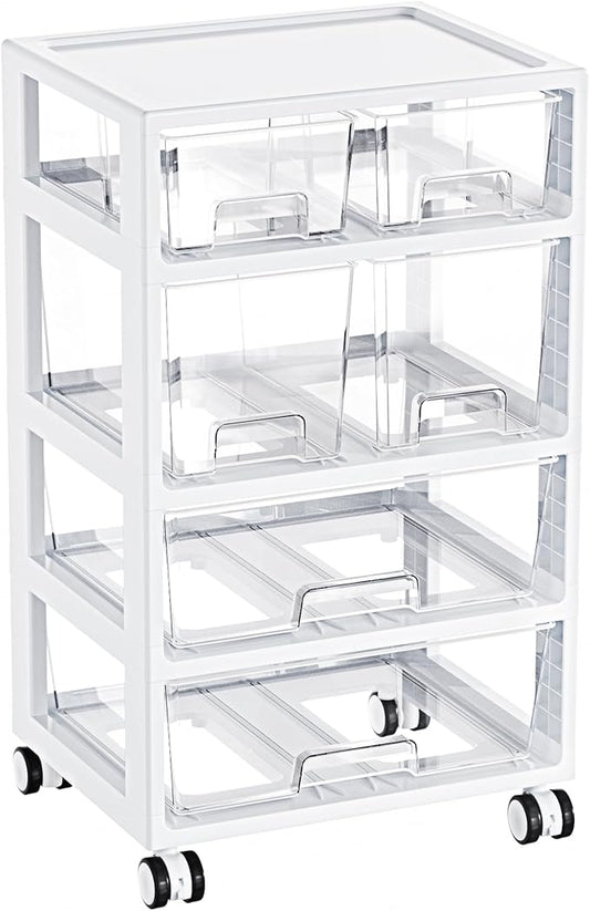 Vtopmart Drawer Storage Organizer,4 Tier 6 Drawers with Wheels, Clear | Clear Drawers with Multiple Sizes Keep Supplies Visible. Sturdy for Bathreoom, Office, Under Desk, Crafts & Art Storage. by Vtopmart