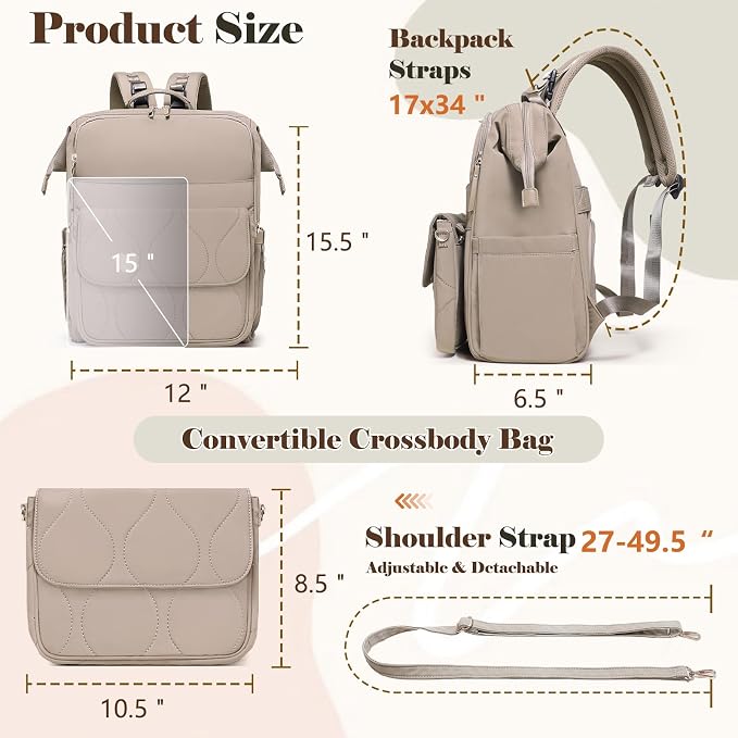 miss fong Diaper Bag Travel Diaper Backpack with Diaper Changing Pad | Large Capacity ,12 Pockets Luggage Sleeve Stroller Straps Convertible Mommy Diaper Backpack for Moms Newborn Essentials - Image 4