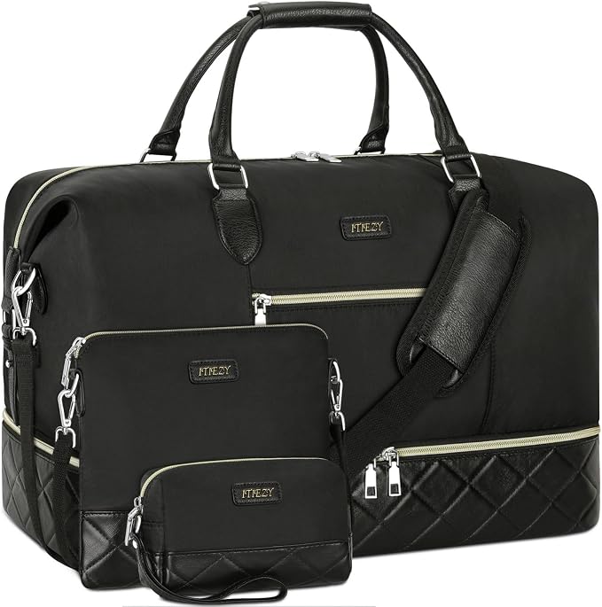 ITIEZY Weekender Bag for Women 21.5" Travel Duffel Large Carry On Bag 3PCS | Nylon Duffel Bag with Waterproof Shoe Compartment, Crossbody Bag and Toiletry Bag, Travel Weekend Hospital Overnight Gym Bag by ITIEZY