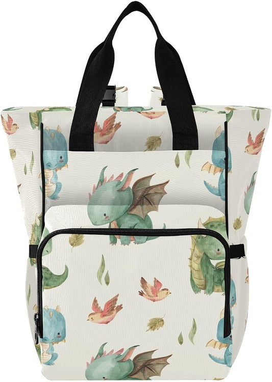 Watercolor Dragon Diaper Bag Backpack Multi Function Baby Changing Bags Waterproof Large Capacity Travel Back Pack for Mom Dad by LLCxigua