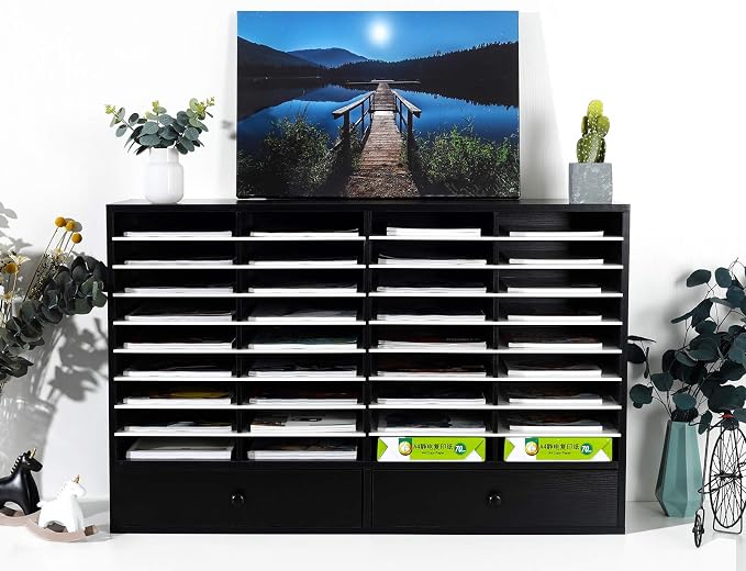 Mail Sorter Organizer, Wood Literature Organizer, Student Mailbox for Classroom, Desktop Bill Paper Organizer for Office Home School, 38 Compartments, Black&White - Image 5