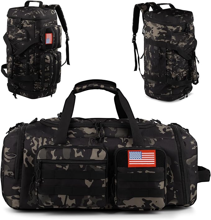 Tactical Gym Bag for Men,70L Large 3-in-1 Sports Duffle Bag for Travel Gym | Water Resistant ,Adjustable Shoulder Strap,MOLLE Weekender Overnight Bag with Shoes Compartment,Gym Backpack for Gym,Travel by ATRIPACK