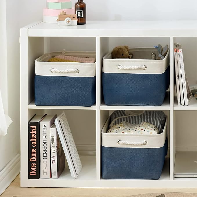 Storage Bins for Shelves - 1 Pack 15.7x11.8x8.3 inch Fabric Storage Cubes, Storage Basket for Organizing Gift Laundry Cloth Toy Room (White & Jean Blue) - Image 2
