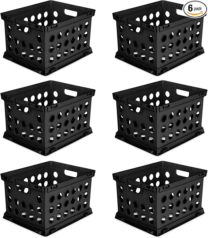6-Pack File Crate, Storage Crates, Plastic Storage Bins for Letter & Files, Stackable Organizer Box with Handles, Black File Organizer for Home Office & Garage, 17.25" L x 14.25" W by Unknown