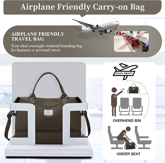 Weekender Bags for Women, Personal Item Travel Bag with Shoes Compartment | Overnight Travel Duffel Bag with Toiletry Bag, Airplane Friendly Carry-On Bag - Image 7